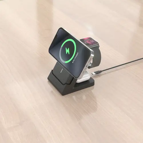 AISENS Cargador Inalambrico USB C 4 en 1 De 15W Para Movil  Apple Watch  Auriculares Con Estuche De Carga  Negro - Imagen 6