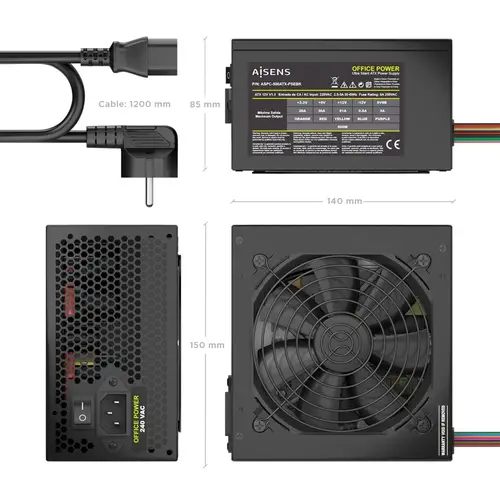 Fuente Alimentacion ATX 500W con Cable de Alimentacion OEM, Negra - Imagen 3