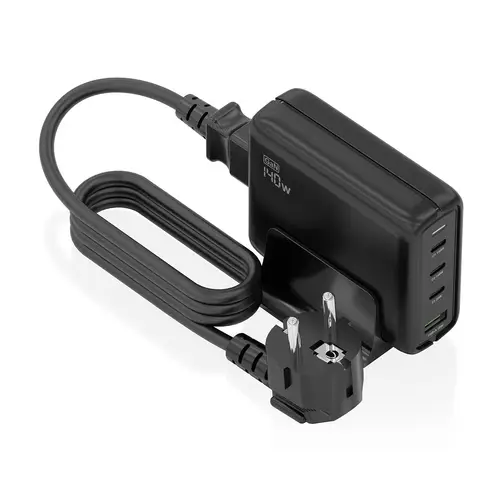 Cargador Sobremesa GaN 140W, 3x USB-C PD3.1 QC4.0 QC5.0, 1x USB-A QC3.0, Negro - Imagen 1