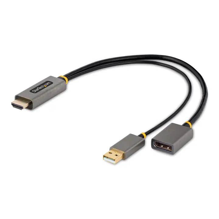 Cable 30cm Adaptador HDMI a DisplayPort - Activo - 4K 60Hz - Conversor HDMI 2.0 a DP 1.2 - HDR - Alimentado por el Bus USB - de Ordenador de Sobremesa o Portátil