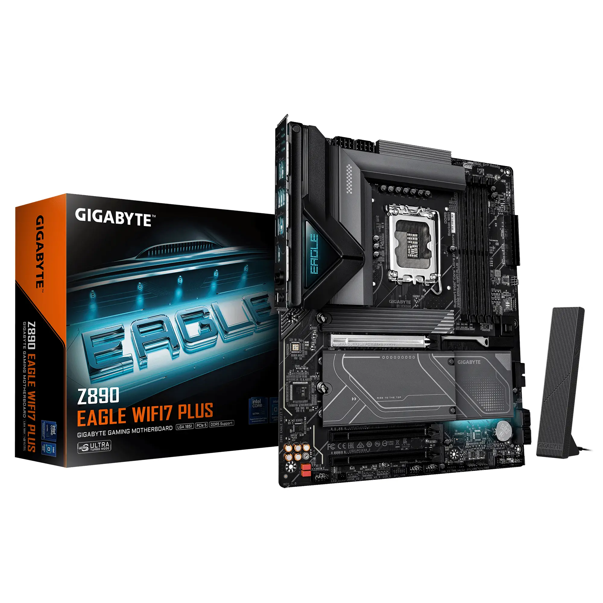 Z890 EAGLE WIFI7 PLUS Placa Base  Compatible con procesadores Intel Core Ultra (Serie 2), VRM de 14+1+2 fases, hasta 9466 MHz DDR5 (OC), 1x PCIe 5.0 + 3x PCIe 4.0, Wi-Fi 7, LAN 2.5 GbE, USB 4