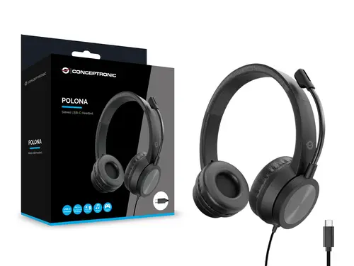 POLONA05BC auricular y casco Auriculares Alámbrico Diadema Llamadas/Música USB Tipo C Negro - Imagen 7