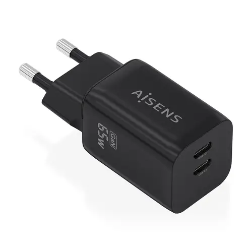 AISENS Cargador GaN 65W  2xUSB C PD3 0 QC4 0  Negro