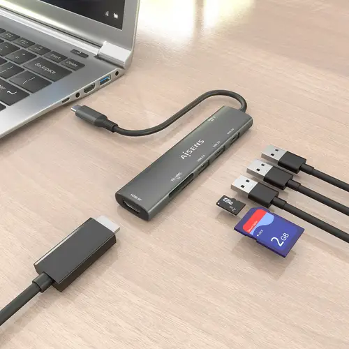 USB-C Dock 7 en 1, USB-C A, 1x HDMI, 2x USB-A USB2.0, 1x USB-A USB3.0, 1x USB-C PD 100W, 1x SD, 1x MicroSD, Gris, 15cm - Imagen 5