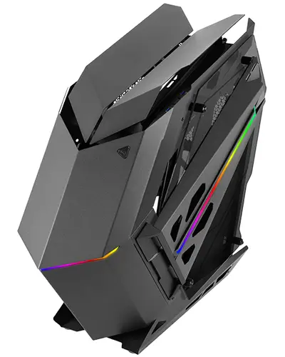 MC-TITAN, Caja Gaming RGB XXL ATX, Doble Tira LED e Iluminación Frontal ARGB, Hub Iluminación + Mando a Distancia, Compatible con Placas Base ARGB, Soporte Refrigeración Líquida, Negro - Imagen 1