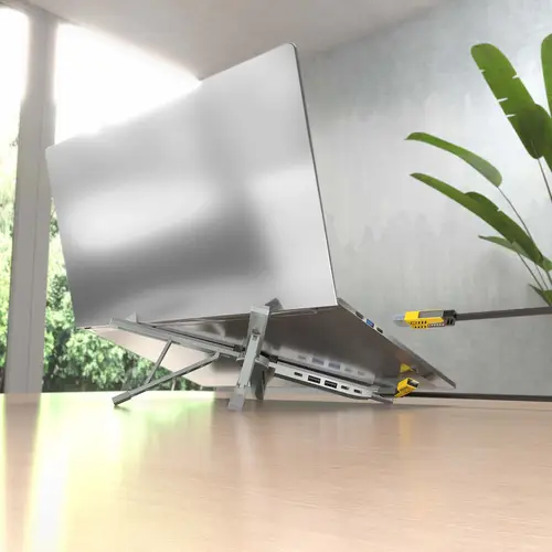 Soporte de Sobremesa Ajustable Para Portail / Tablet Con USB-C Docking 4 en 1, Gris - Imagen 7