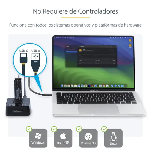 Dock Duplicador Clonador Autónomo 1:1 de Unidad SSD NVMe M.2 - 90GBpm - USB-C 3.2 de 20Gbps - Docking Station USB Tipo C de 2 Bahías - Incluye Cables USB-C/USB-A - Imagen 11