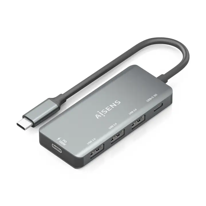 Hub USB 3.1 USB-C, USB-C/M-1xUSB-C PD 100W+1xUSB-C USB3.0/H+3xUSB-A USB2.0/H, Gris, 15cm