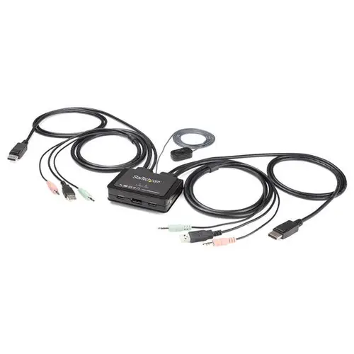 Switch Conmutador KVM de 2 Puertos DisplayPort 4K60Hz con Cables Incorporados - Imagen 1
