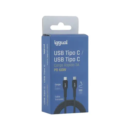 Cable USB-C a tipo C 60W 3A 100 cm trenzado - Imagen 3