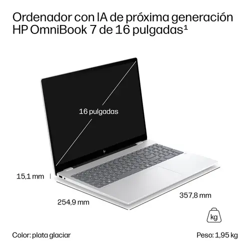 OmniBook 7 Laptop Next Gen AI 16-bh0007ns Copilot+ PC Intel Core Ultra 7 356H Portátil 40,6 cm (16") Pantalla táctil 2K 32 GB DDR5-SDRAM 1 TB SSD NVIDIA GeForce RTX 5050 Wi-Fi 7 (802.11be) Windows 11 Home Plata - Imagen 7