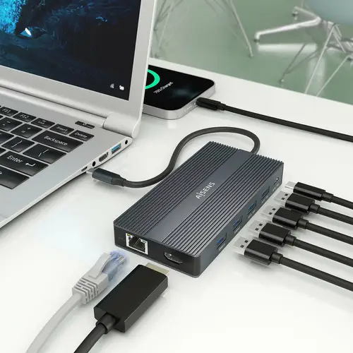 USB-C Dock 12 En 1, USB-C a 2xHDMI, 1xDisplayport, 1xRJ45, 4xUSB-A, 1xUSB-C, 1xUSB-C PD, 1xSD, 1xMicro SD, Gris, 20cm - Imagen 4