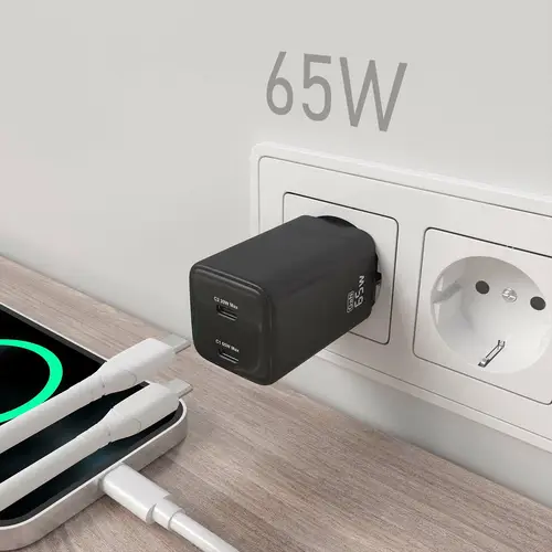 Cargador Gan 65W, 2xUSB-C PD3.0 QD4.0, Negro - Imagen 5