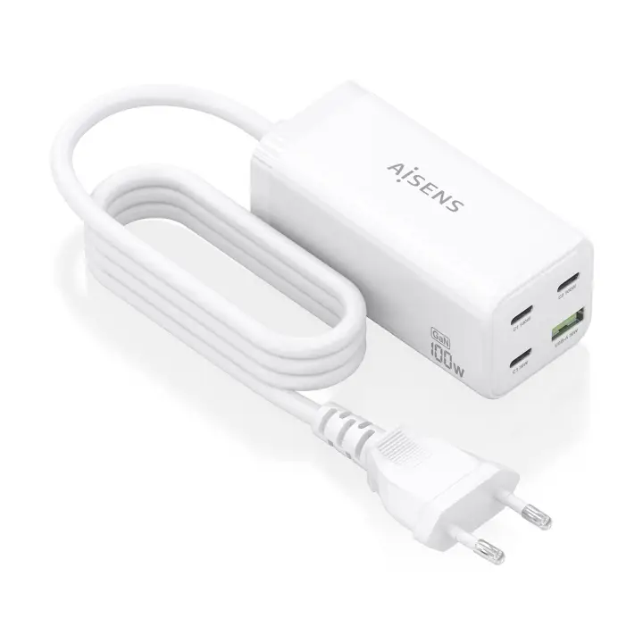Cargador Sobremesa GaN 100W, 3x USB-C PD3.0 QC4.0 QC5.0, 1x USB-A QC3.0, Blanco