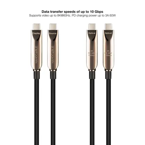 Cable USB 3.2 Gen2x1 AOC, 60W 3A PD 10Gbps 8K@60Hz, USB-C M/M, 15m, Negro - Imagen 3