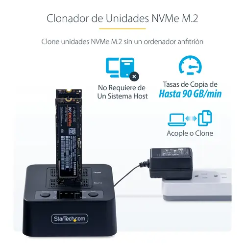 Dock Duplicador Clonador Autónomo 1:1 de Unidad SSD NVMe M.2 - 90GBpm - USB-C 3.2 de 20Gbps - Docking Station USB Tipo C de 2 Bahías - Incluye Cables USB-C/USB-A - Imagen 10
