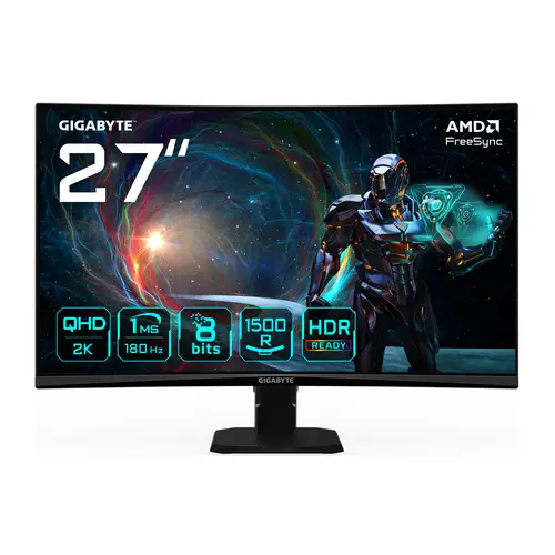 GS27QCA 27" Monitor Curvo para Gaming QHD - 2560 x 1440, 180Hz, 1ms, 250 cd/m², FreeSync, HDR Ready, HDMI 2.0, DisplayPort 1.4 - Imagen 1