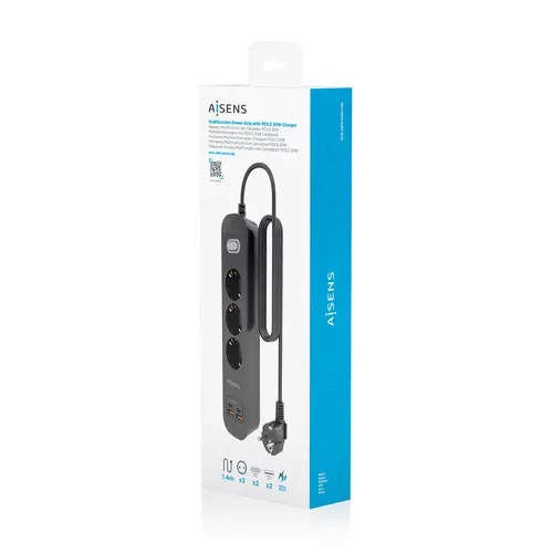 Regleta de Enchufes Multifuncion con 3 Tomas + Cargador PD3.0 20W 2xUSB-C, 2xUSB-A, 1.4m, Negro - Imagen 7
