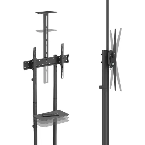 Soporte De Suelo Eco Con Rueda, Bandeja Para DVD Y Soporte De Cámara Para Monitor/TV 45kg De 37-70, Negro - Imagen 4