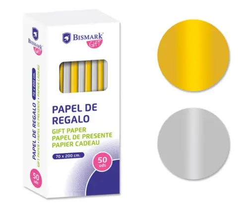 PAPEL DE REGALO LISO ORO/PLATA 70X200 BISMARK 330276