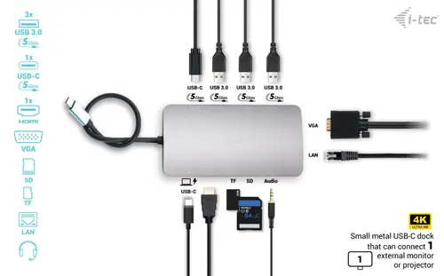 Metal USB-C Travel Nano Dock HDMI/VGA with LAN + Power Delivery 100 W - Imagen 6