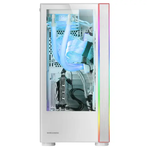 MC-ULT, Caja Gaming Custom XXL E-ATX, Doble Cristal Templado 90º Sin Marco + Puerta Lateral, Soporte Completo Refrigeración Líquida, Torre PC con Diseño de Cámara Dual Vertical, Blanco - Imagen 6