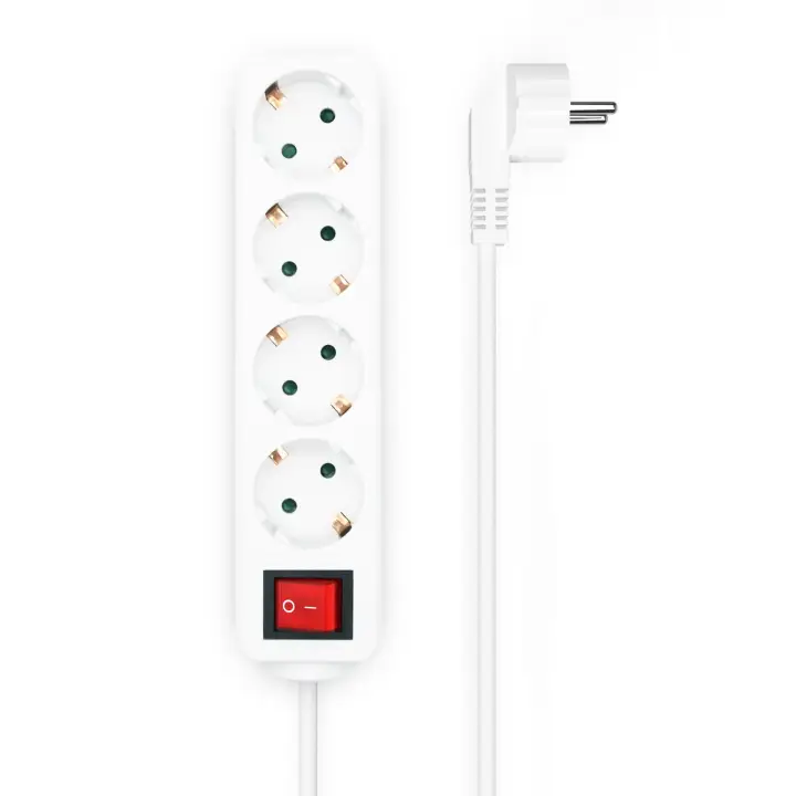 Base Multiple 4 Tomas con Interruptor con Cable 3×1.5mm2, Blanco, 1.4 m