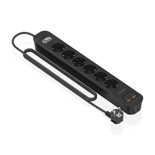 Regleta de Enchufes Multifuncion con 6 Tomas + Cargador PD3.0 20W 2xUSB-C, 2xUSB-A, 1.4m, Negro - Imagen 2