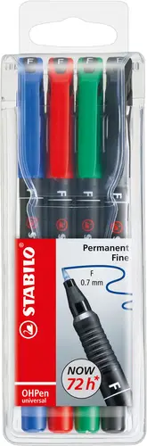OHPen universal permanent, 4 Pack marcador permanente Punta redonda Negro, Azul, Verde, Rojo 4 pieza(s) - Imagen 1