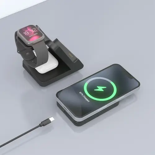 AISENS Cargador Inalambrico USB C 4 en 1 De 15W Para Movil  Apple Watch  Auriculares Con Estuche De Carga  Negro - Imagen 8