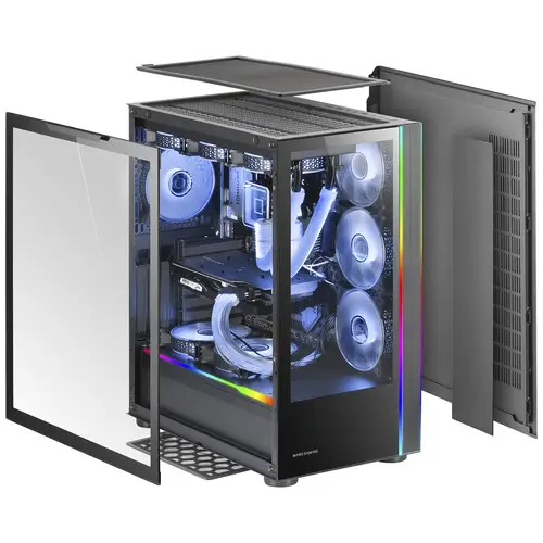 MC-ULT, Caja Gaming Custom XXL E-ATX, Doble Cristal Templado 90º Sin Marco + Puerta Lateral, Soporte Completo Refrigeración Líquida, Torre PC con Diseño de Cámara Dual Vertical, Negro - Imagen 3