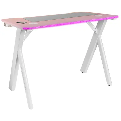 MGD100RGB, Mesa Gaming Ergonómica RGB, Alfombrilla XXL, Soporte Auriculares y Bebida, Escritorio PC, 100x60cm, Rosa - Imagen 1