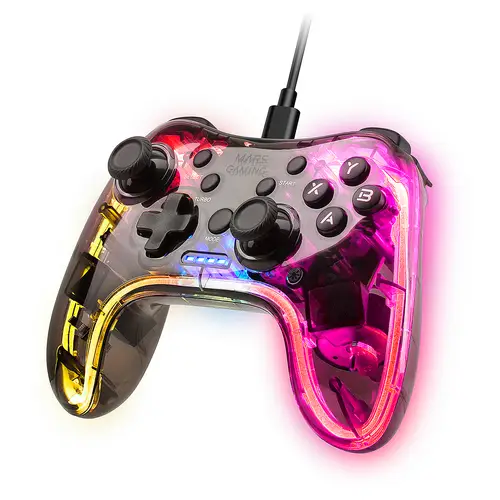MGP-C, Gamepad Profesional Neón RGB, Vibración Háptica Dual, Joysticks Analógicos, Mando para PC, Switch, PS3, Raspberry Pi, Mac, Android, Transparente, MGPC, Transparente - Imagen 1