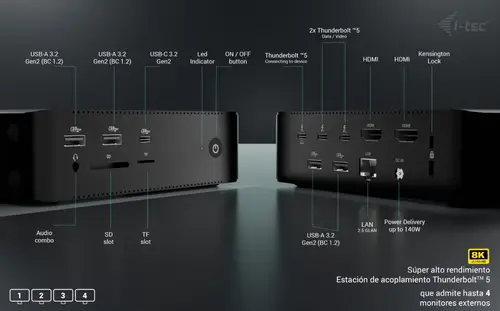 Thunderbolt5 Quattro Display Docking Station, 5x USB, 2.5 GLAN + Power Delivery 140W - Imagen 5
