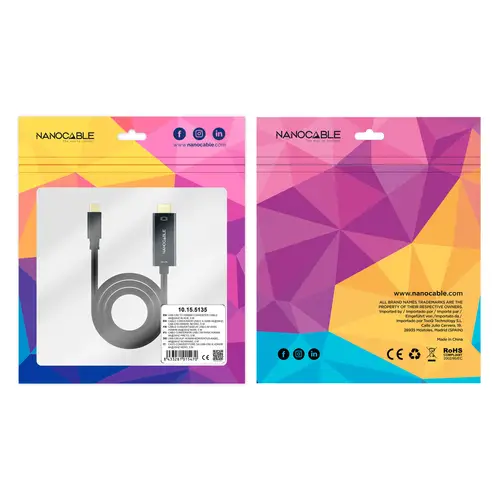 Cable Conversor USB-C a HDMI 1.4 4K@30Hz, Color Negro, 5 m - Imagen 5