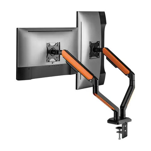 Soporte de Mesa RGB Gaming contrapeso giratorio e inclinable para Monitor/TV 9Kg (3 Pivotes, 2 Brazos) de 17-32, Negro-Naranja - Imagen 3