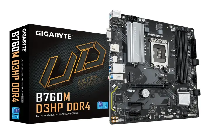 B760M D3HP DDR4 Placa base - Soporta CPUs Intel Core de 14ª generación, VRM digital de 4+1+1 fases, hasta 5333MHz DDR4 (OC), 2xPCIe 4.0 M.2, GbE LAN, USB 3.2 Gen1