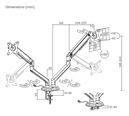 Soporte De Mesa RGB Gaming Contrapeso Giratorio E Inclinable Para Monitor/TV 9kg (3 Pivotes, 2 Brazos) De 17-32, Negro-Blanco - Imagen 7
