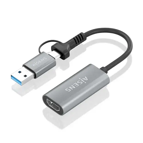 Conversor Aluminio USB-A+USB-C A HDMI 1080P@60Hz, USB-A/M+USB-C/M-HDMI/H, Gris, 15cm - Imagen 2