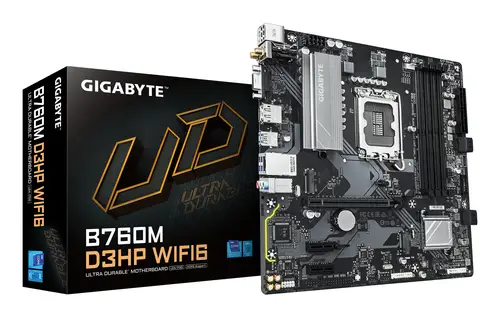 B760M D3HP WIFI6 Placa base - Compatible con procesadores Intel Core 14ª generación, VRM digital de 4+1+1 fases, hasta 5600 MHz DDR5, 2x M.2 PCIe 4.0, Wi-Fi 6, LAN GbE, USB 3.2 Gen 1 - Imagen 1