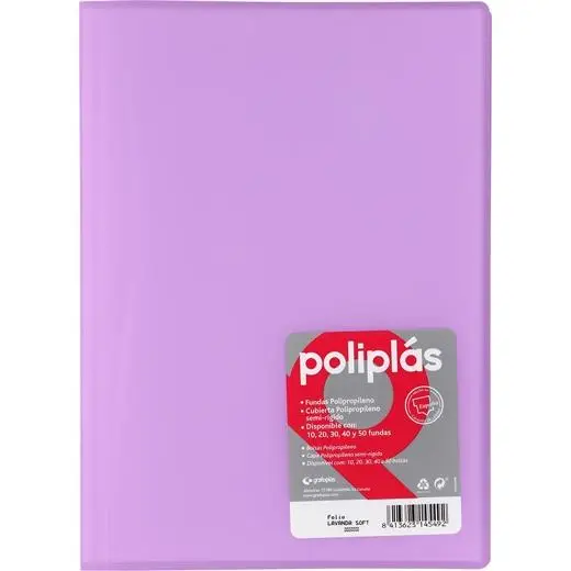 GRAFOPLÁS CARPETA CON FUNDAS POLIPLÁS SOLDADAS FOLIO 30 FUNDAS PP SEMIRÍGIDO TRANSLÚCIDO LAVANDA SOFT