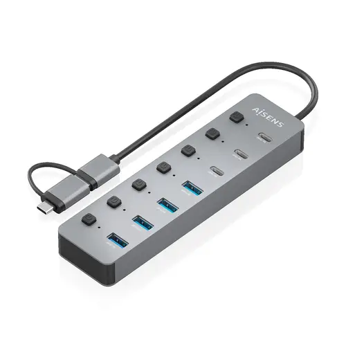 AISENS Hub USB3 1 Gen1 USB C USB A  USB C M USB A M 4xUSB A H 3xUSB C H 1xUSB C H ALIM   Gris  30cm - Imagen 2