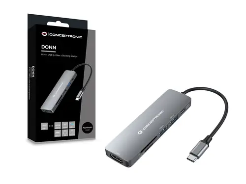 DONN11G base para portátil y replicador de puertos Alámbrico USB 3.2 Gen 1 (3.1 Gen 1) Type-C Gris - Imagen 3