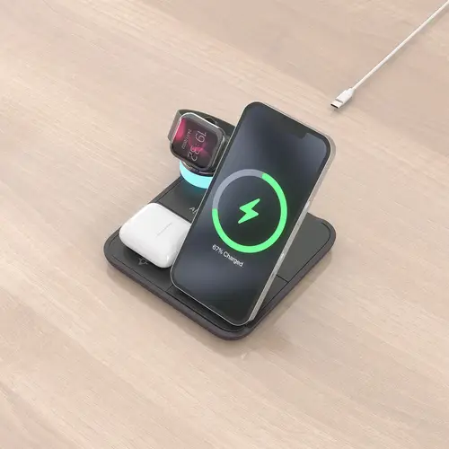 AISENS Cargador Inalambrico USB C 4 en 1 De 15W Para Movil  Apple Watch  Auriculares Con Estuche De Carga  Negro - Imagen 6