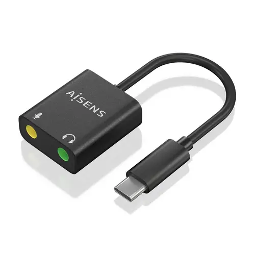 Conversor USB-C a Audio 48KHz, USB-C/M-2xJack 3.5/H, Negro, 10 cm - Imagen 1