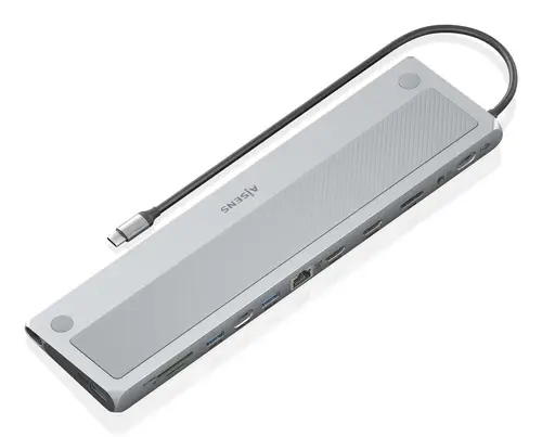 USB-C Dock 12 en 1, USB-C a 2xHDMI, 1xDisplayPort, 1xRJ45, 3xUSB-A, 1xUSB-C, 1xUSB-C PD, 1xSD, 1xMicro SD, 1xAudio, Gris, 30cm - Imagen 2