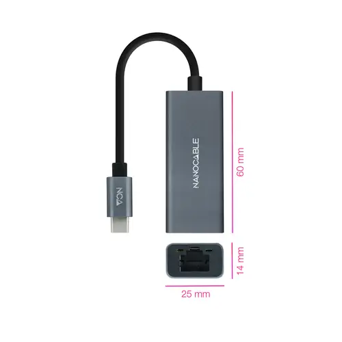 Conversor USB-C a Ethernet Gigabit 10/100/1000 Mbps, Aluminio, Gris, 15 cm - Imagen 2