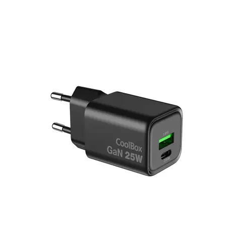 CARGADOR GAN 25W USB-A/USB-C PARED NEGRO - Imagen 2