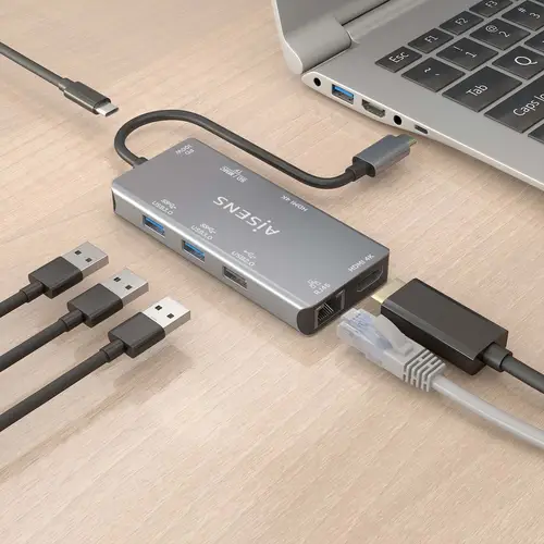 USB-C Dock 9 En 1, USB-C a 2xHDMI, 1xRJ45, 2xUSB-A USB3.0, 1xUSB-A USB2.0, 1xUSB-C PD, 1xSD, 1xMicro SD, Gris, 15cm - Imagen 6