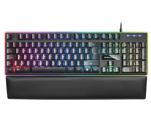 MK320ES, Teclado Gaming H-Mech, 13 Modos RGB y Halo, Reposamuñecas Acolchado, Antighosting, Idioma Español, Color Negro - Imagen 1